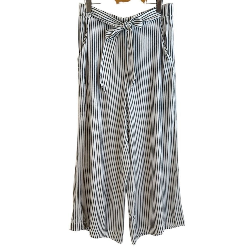 Wilfred by Aritzia Faun White and Grey Striped Wide-Leg Pant Size Large - Picture 3 of 9